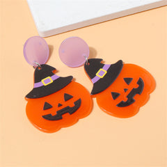 Orange Witch Hat Jack-O'-Lantern Drop Earrings