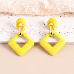 Yellow Enamel & 18K Gold-Plated Open Rhombus Drop Earrings