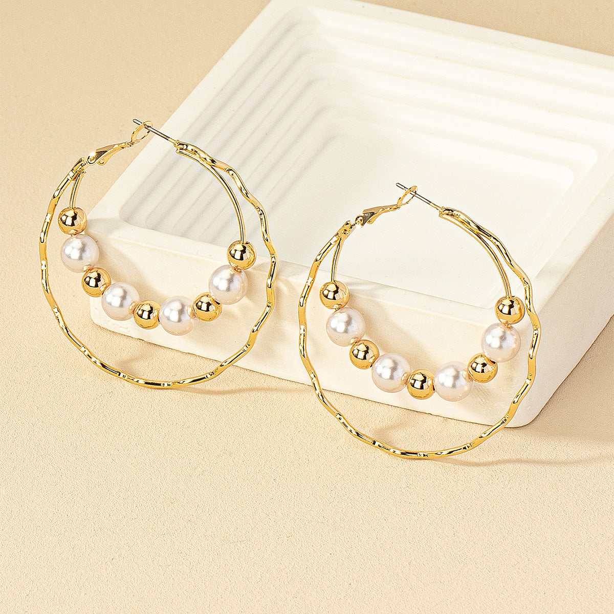 Pearl & 18K Gold-Plated Bead Hoop Earrings