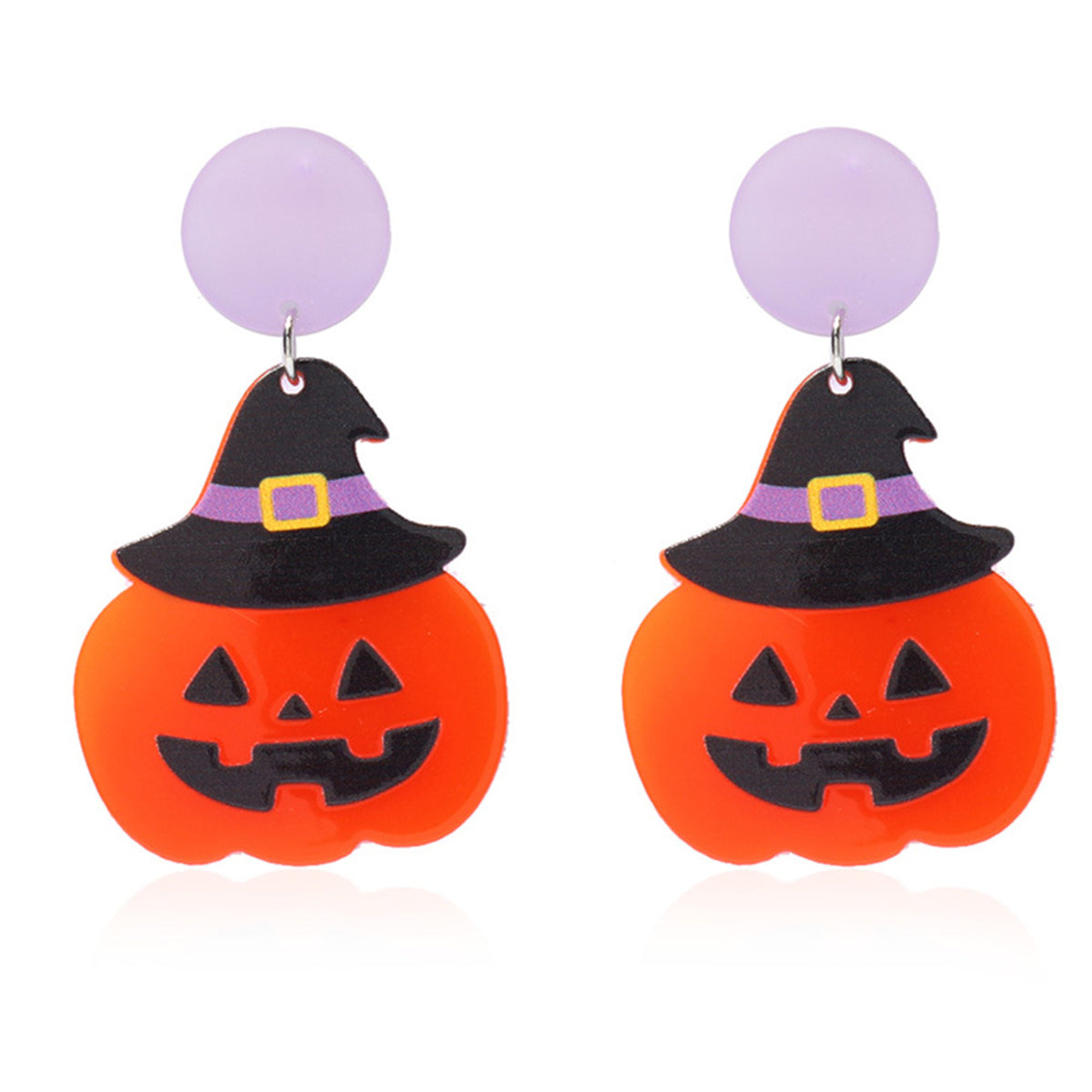 Orange Witch Hat Jack-O'-Lantern Drop Earrings