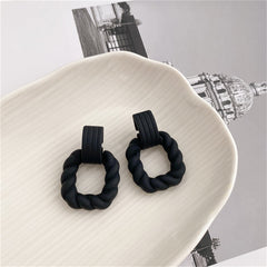 Black Resin & Silver-Plated Twine Square Drop Earrings