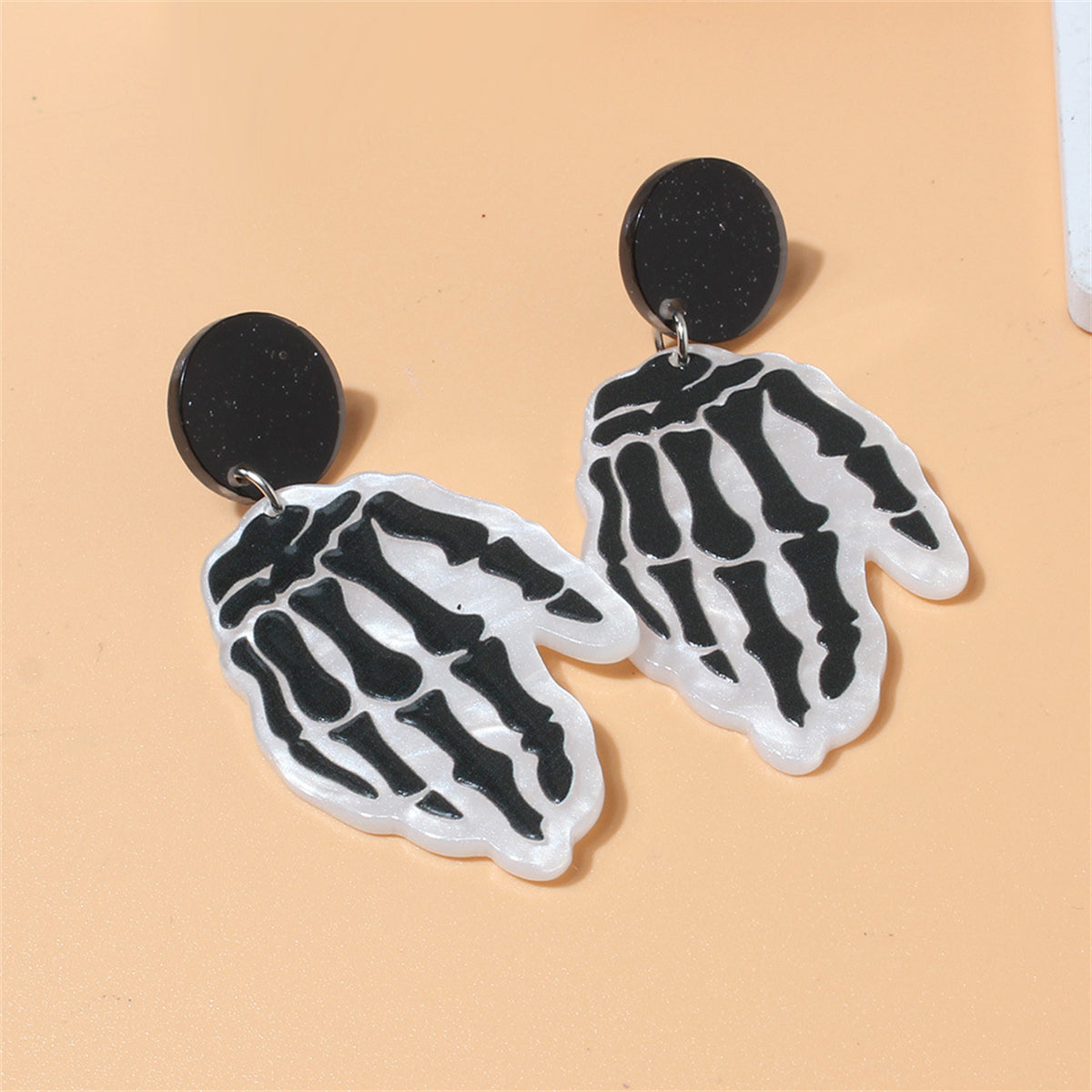 Black Acrylic & Silver-Plated Skeleton Hands Drop Earrings