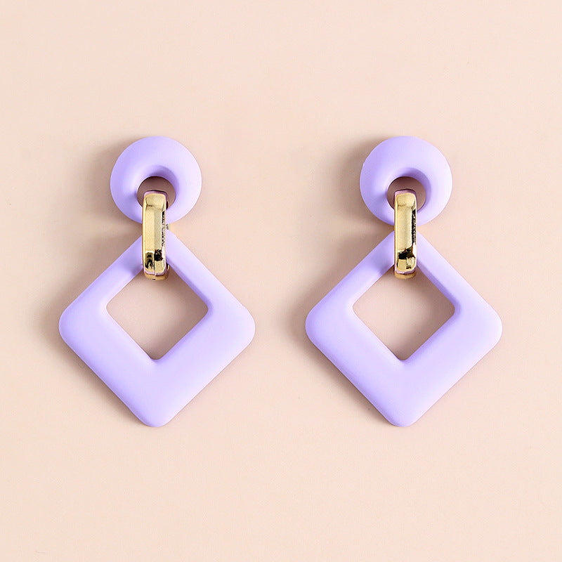 Light Purple Enamel & 18K Gold-Plated Open Rhombus Drop Earrings