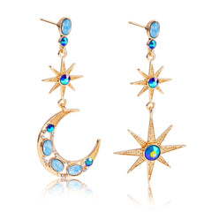 Blue Crystal & Cubic Zirconia Asymmetric Celestial Drop Earrings