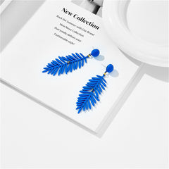 Navy Enamel & 18K Gold-Plated Leaves Drop Earrings