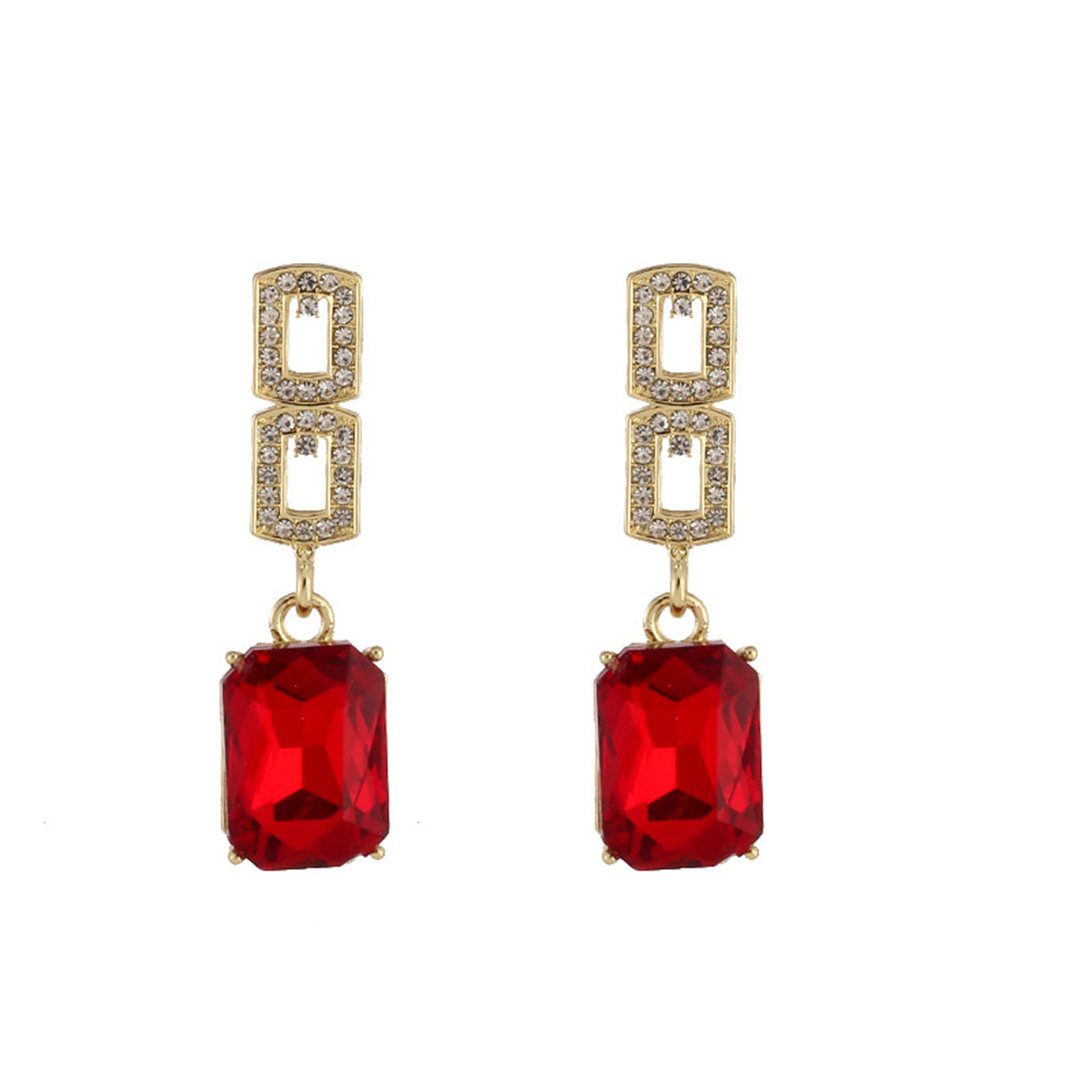 Cubic Zirconia & Red Crystal 18K Gold-Plated Square Drop Earrings