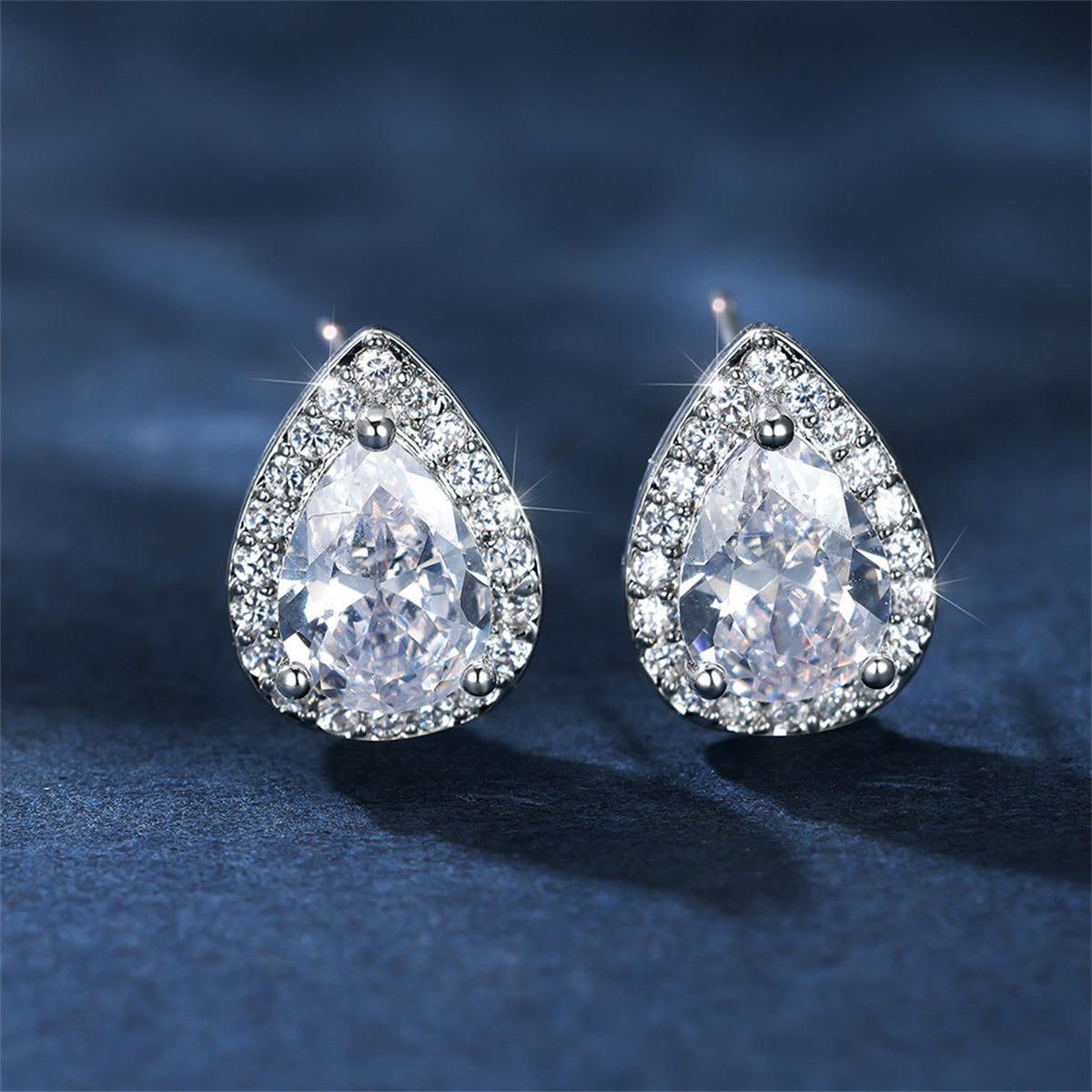 Clear Crystal & Cubic Zirconia Silver-Plated Teardrop Cushion Stud Earrings