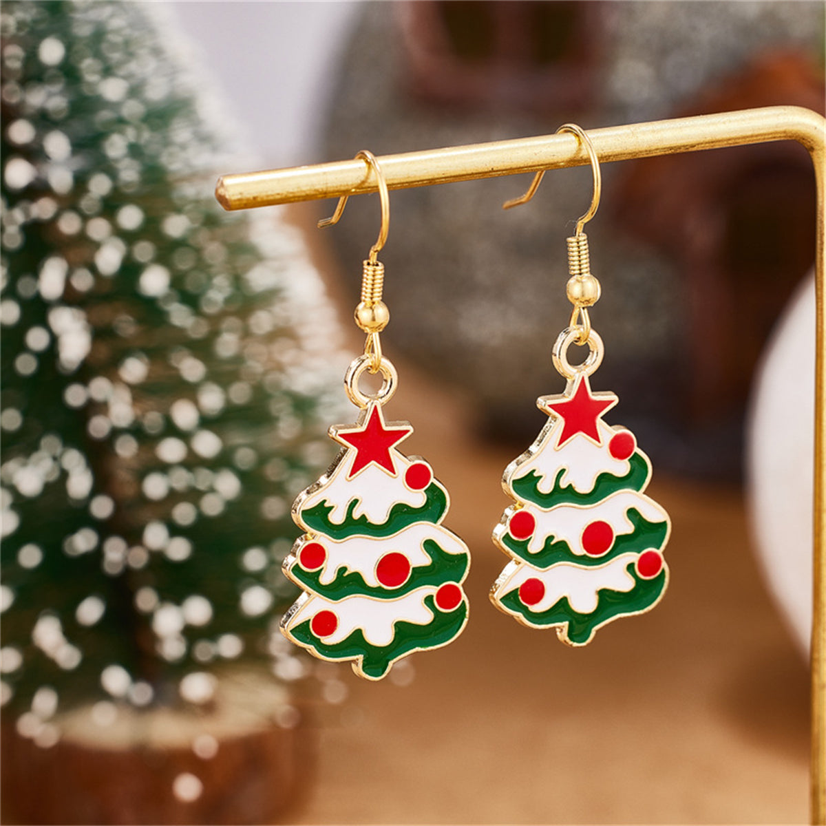 Multicolor Enamel & 18K Gold-Plated Christmas Tree Drop Earrings