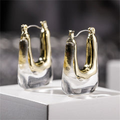 Clear Resin & 18K Gold-Plated U-Shape Huggie Earring