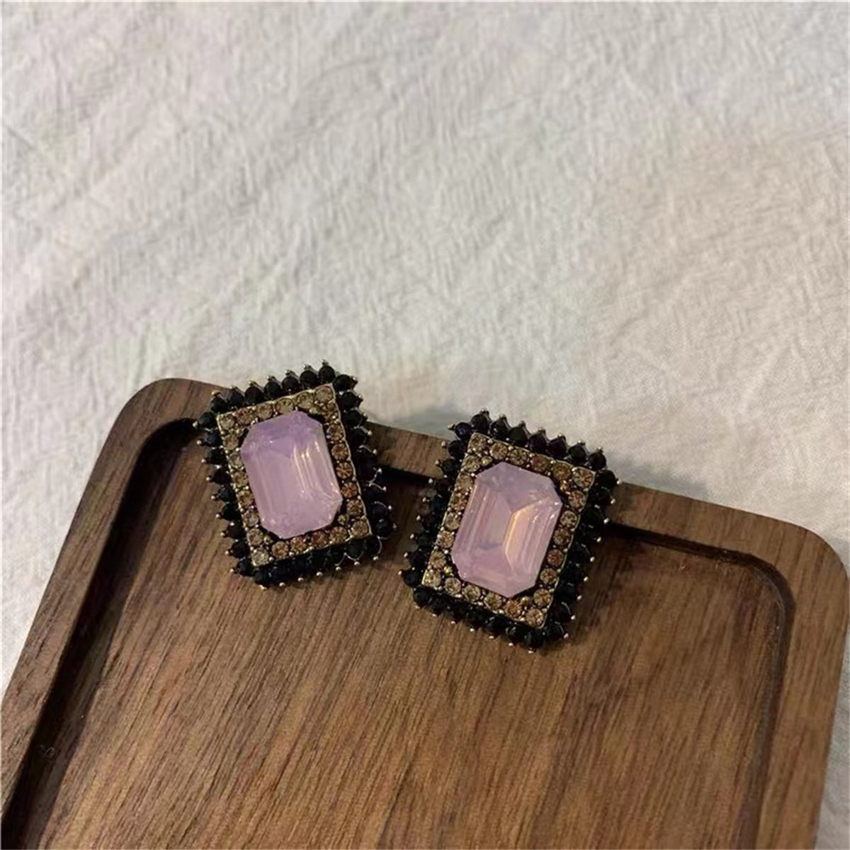 Purple Cubic Zirconia & Crystal 18K Gold-Plated Rectangle Stud Earrings