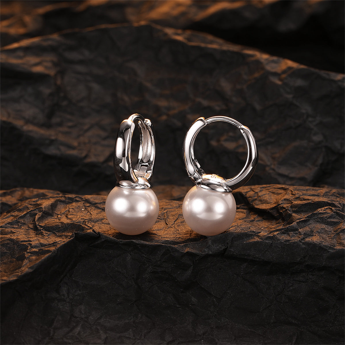 Pearl & Silver-Plated Huggie Earrings