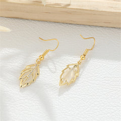 White Cat-Eye & Cubic Zirconia Openwork Pavé Leaf Drop Earrings