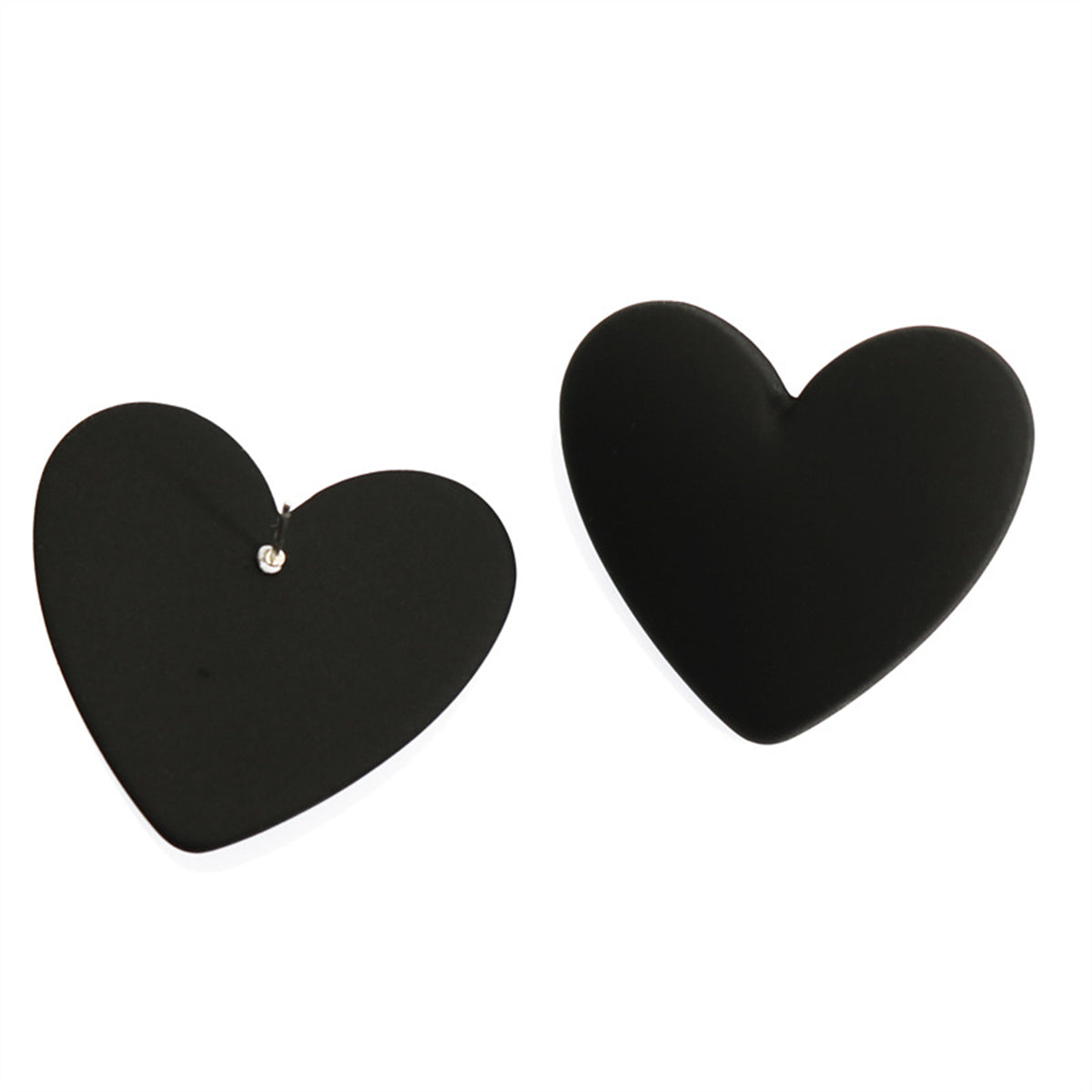 Black Acrylic & Silver-Plated Heart Stud Earrings