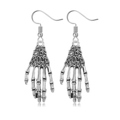 Silver-Plated Skeleton Hand Drop Earrings