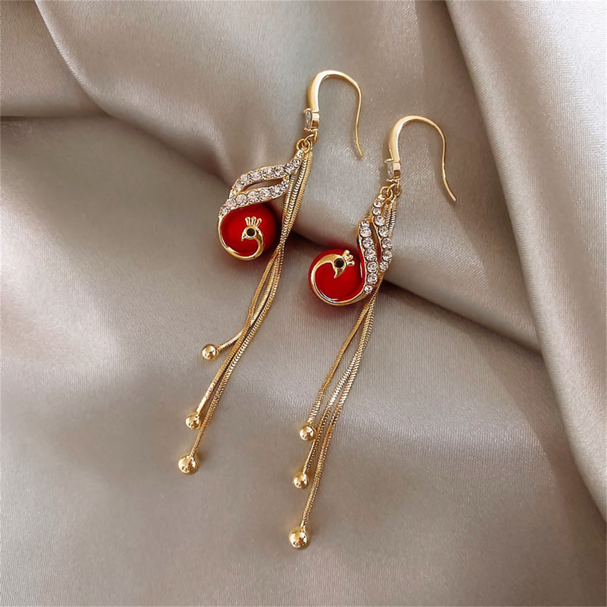 Red Resin & Cubic Zirconia 18K Gold-Plated Phoenix Drop Earrings