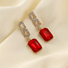 Cubic Zirconia & Red Crystal 18K Gold-Plated Square Drop Earrings