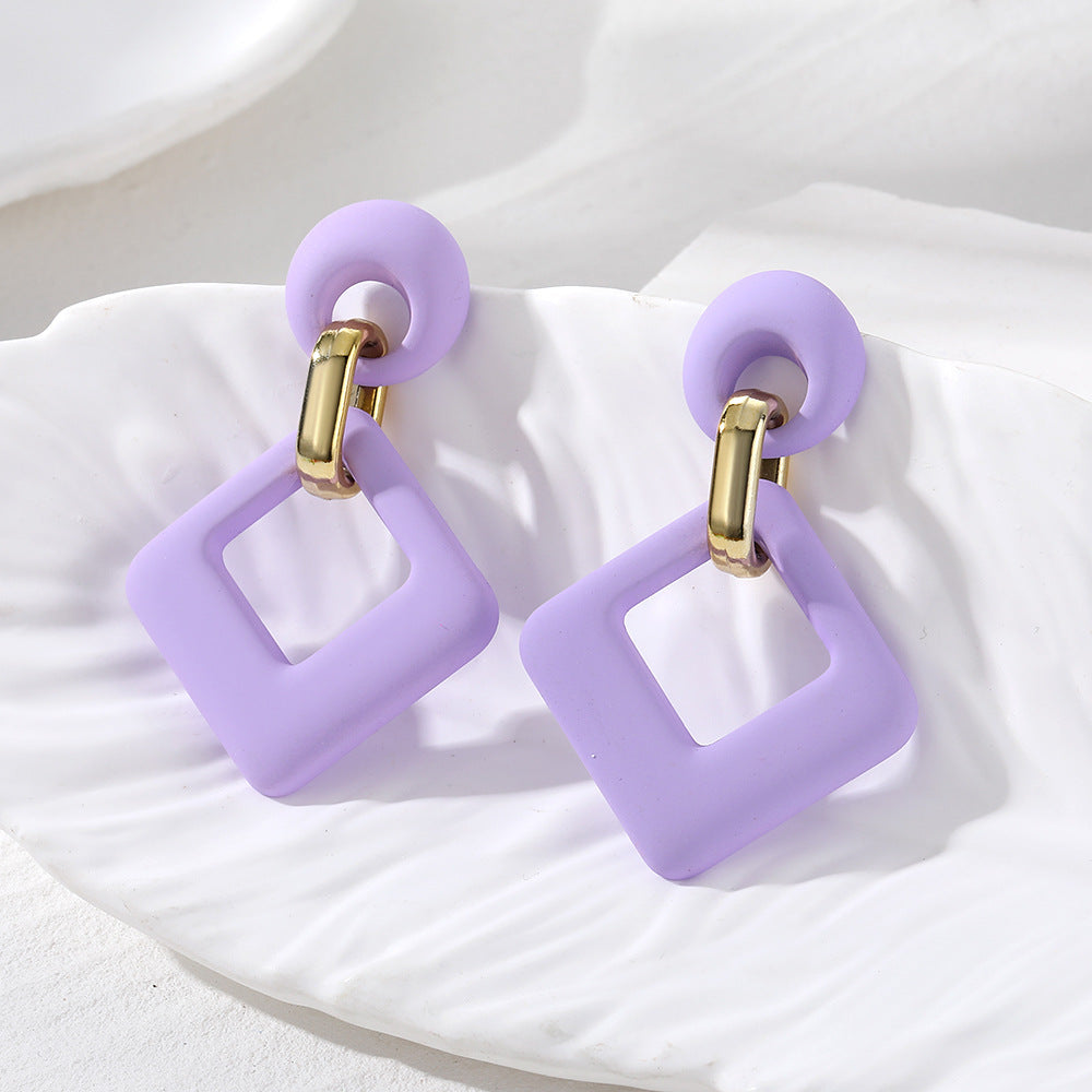 Light Purple Enamel & 18K Gold-Plated Open Rhombus Drop Earrings