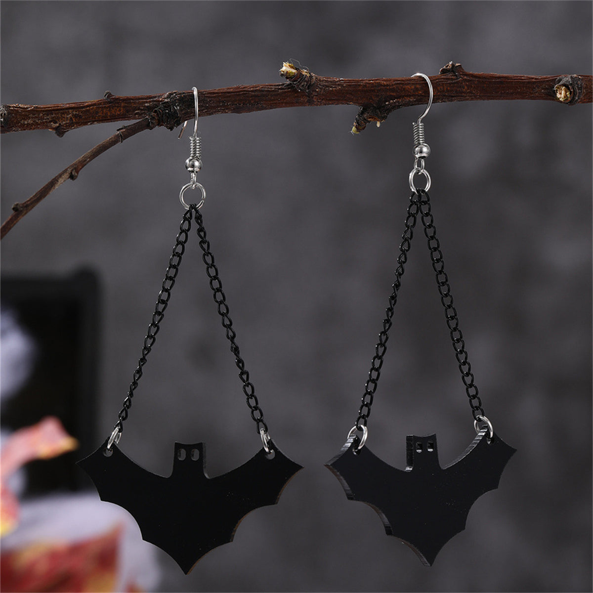 Black Bat Drop Earrings