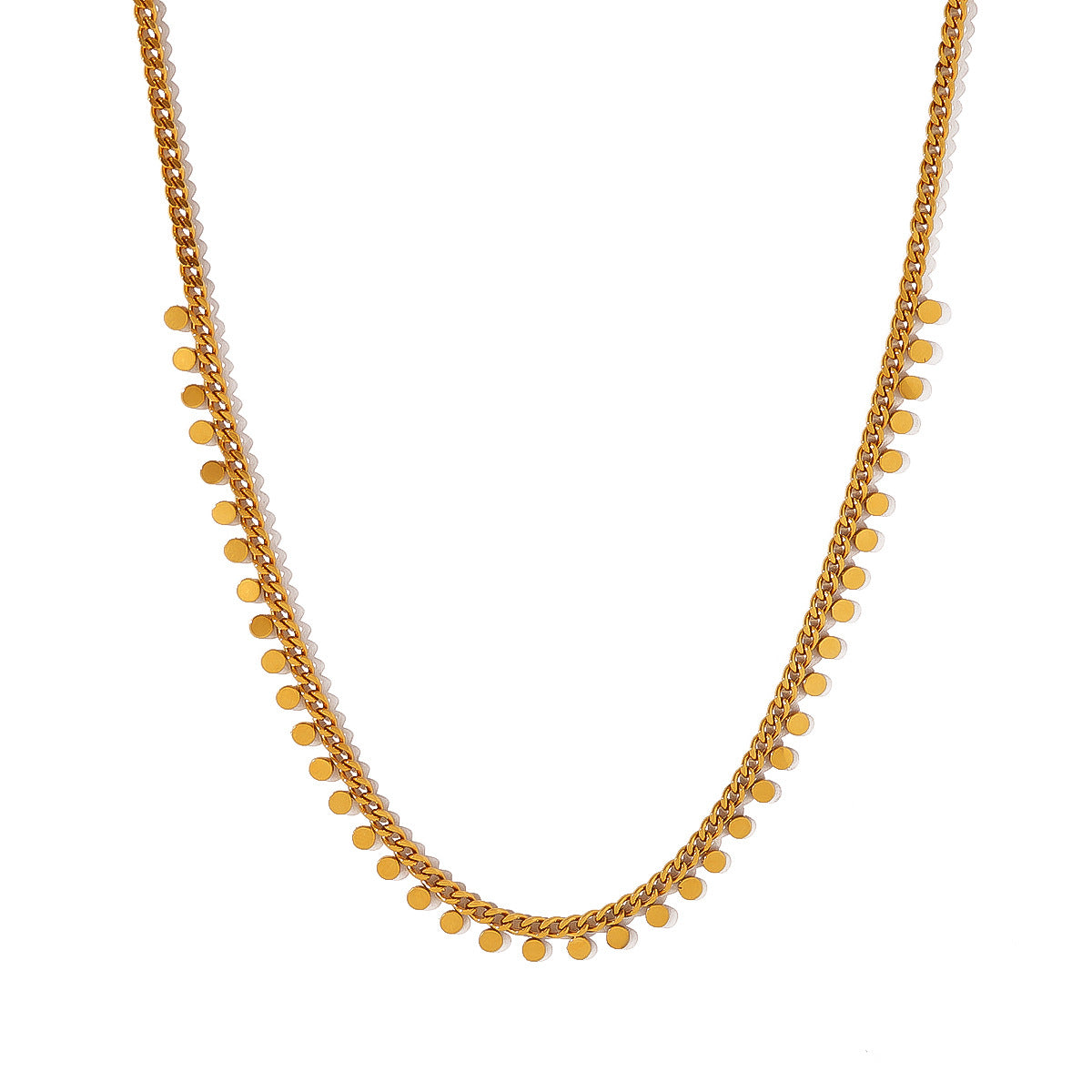 Stunning 18K gold-plated necklace with a chain design embellished with small beads, perfect for any occasion.