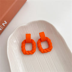 Orange Resin & Silver-Plated Twine Square Drop Earrings