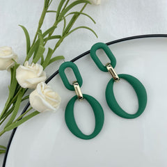 Dark Green Enamel & 18K Gold-Plated Openwork Oval Drop Earrings