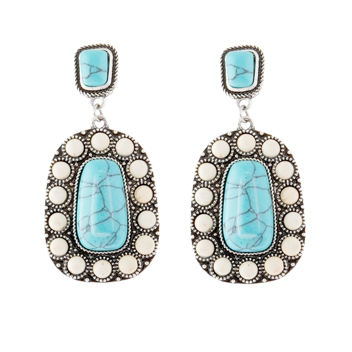 Blue Turquoise & White Resin Oval Drop Earrings