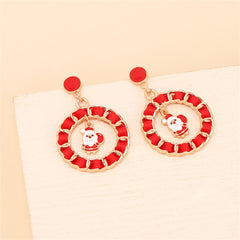 Red Ribbon & Enamel 18K Gold-Plated Sack Santa Figaro Drop Earrings