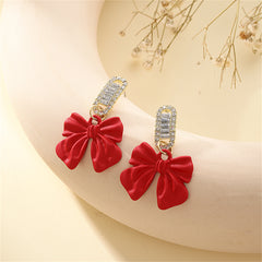 Red Acrylic & Cubic Zirconia Bow Baguette-Cut Drop Earrings