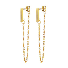 Elegant 18K gold-plated chain drop earrings featuring a stylish chain attachment for a chic look.