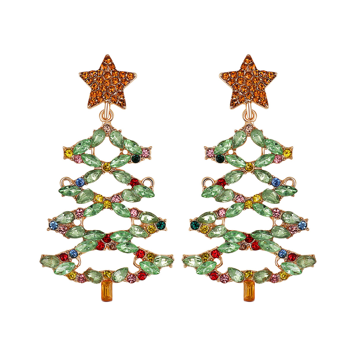 Light Green Crystal & Cubic Zirconia Star Christmas Tree Drop Earrings