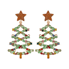 Light Green Crystal & Cubic Zirconia Star Christmas Tree Drop Earrings