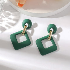 Dark Green Enamel & 18K Gold-Plated Open Rhombus Drop Earrings