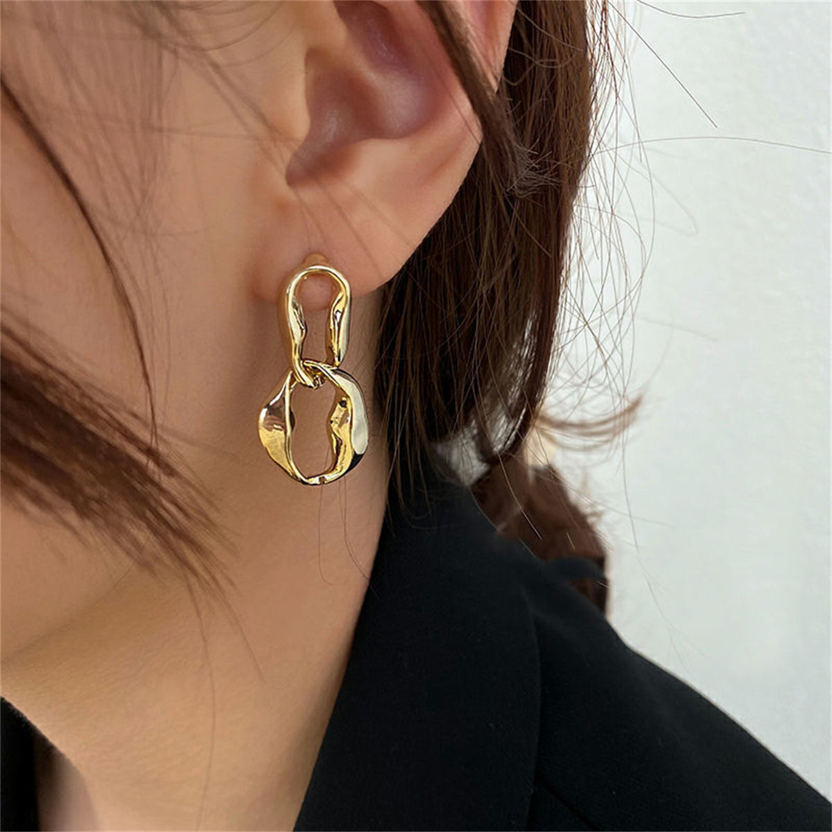 18K Gold-Plated Abstract Interlocked Oval Drop Earrings