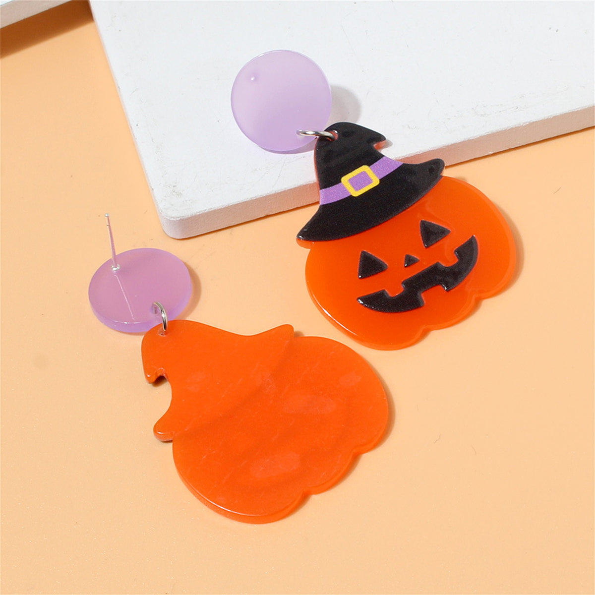 Orange Witch Hat Jack-O'-Lantern Drop Earrings