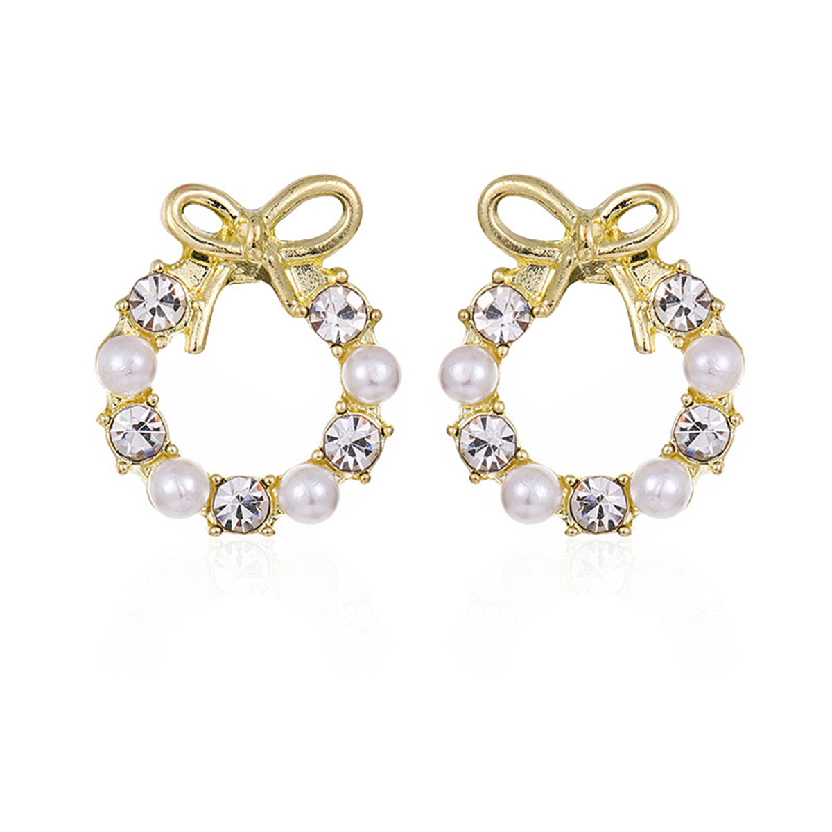 Pearl & Cubic Zirconia Bow Wreath Stud Earrings