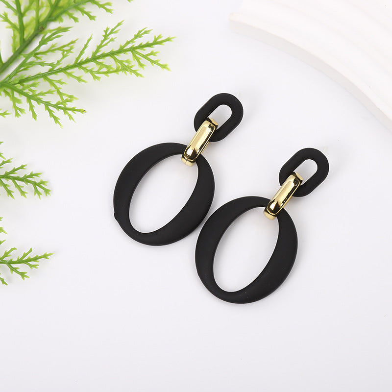 Black Enamel & 18K Gold-Plated Openwork Oval Drop Earrings