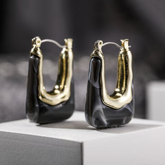 Dark Gray Resin & 18K Gold-Plated U-Shape Huggie Earring