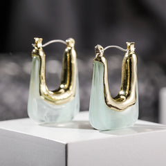 Blue Resin & 18K Gold-Plated U-Shape Huggie Earring