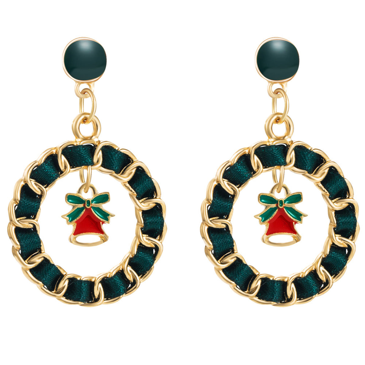 Black Ribbon & Enamel 18K Gold-Plated Bell Figaro Drop Earrings