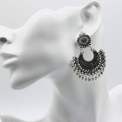 Silver-Plated Boho Intricate Drop Earrings