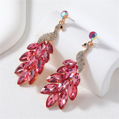 Dark Pink Crystal & Cubic Zirconia Peacock Drop Earrings