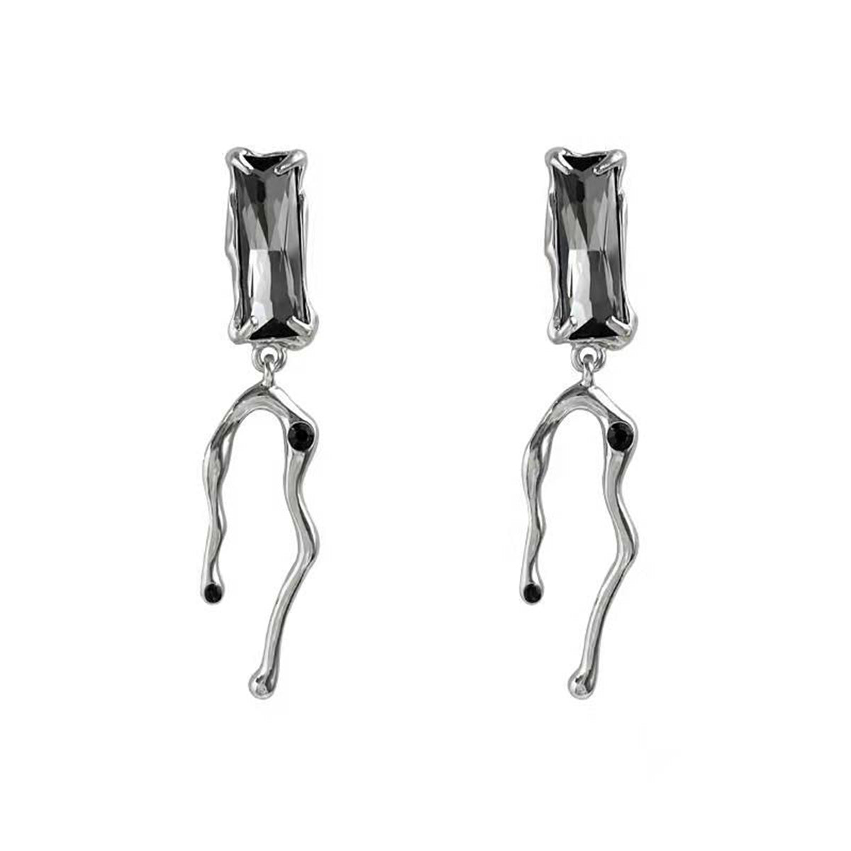 Black Crystal & Silver-Plated Branch Drop Earrings