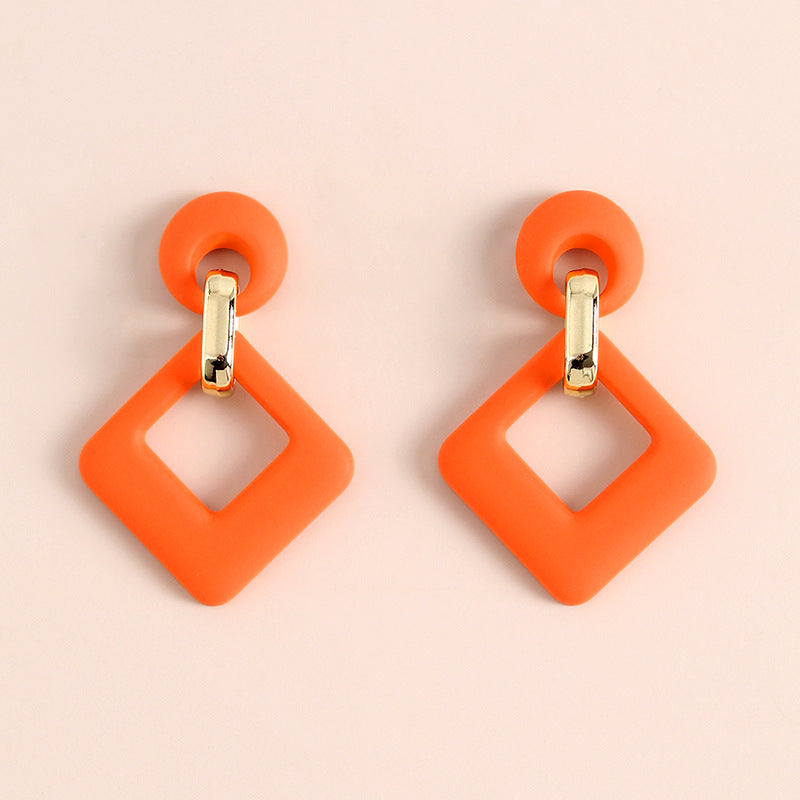 Orange Enamel & 18K Gold-Plated Open Rhombus Drop Earrings