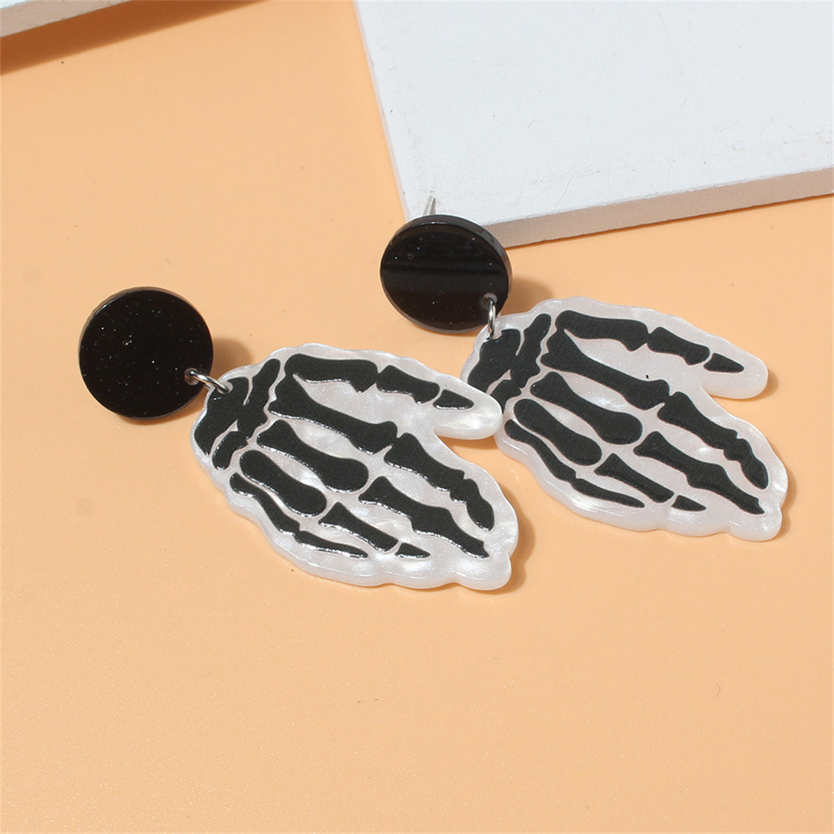 Black Acrylic & Silver-Plated Skeleton Hands Drop Earrings