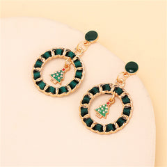 Black Ribbon & Enamel 18K Gold-Plated Christmas Tree Figaro Drop Earrings