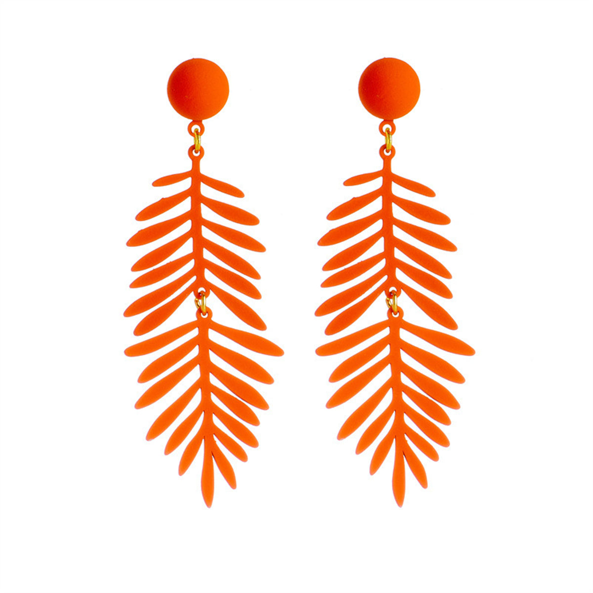 Orange Enamel & 18K Gold-Plated Leaves Drop Earrings