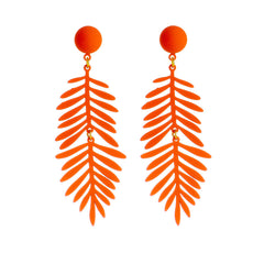 Orange Enamel & 18K Gold-Plated Leaves Drop Earrings