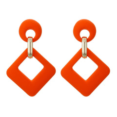 Orange Enamel & 18K Gold-Plated Open Rhombus Drop Earrings