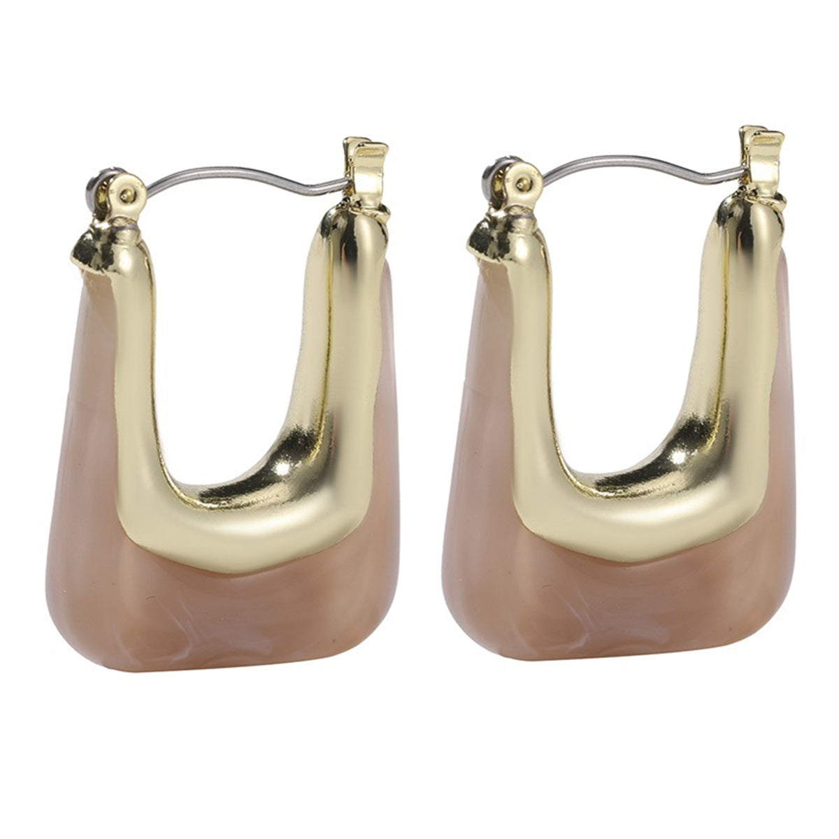 Pink Resin & 18K Gold-Plated U-Shape Huggie Earring