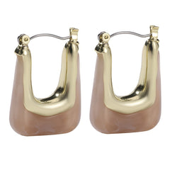 Pink Resin & 18K Gold-Plated U-Shape Huggie Earring